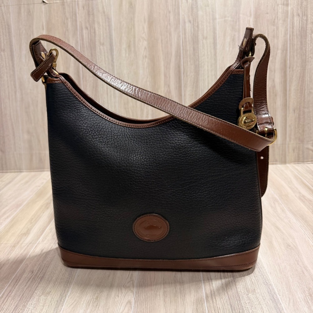 Vintage Dooney & Bourke All Weather Leather Hobo Bag Black‎ Brown Made in USA